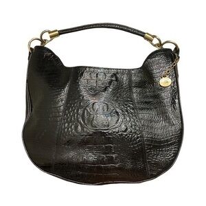 Brahmin Carmela black shiny patent leather embossed hobo shoulder bag